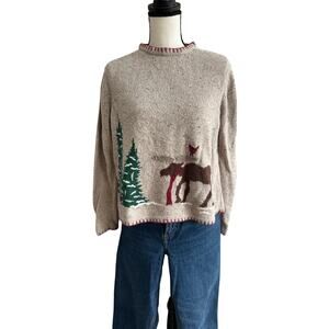 Vintage Moose & Cardinal Winter Sweater Women’s M Rustic Cabin Holiday Knit